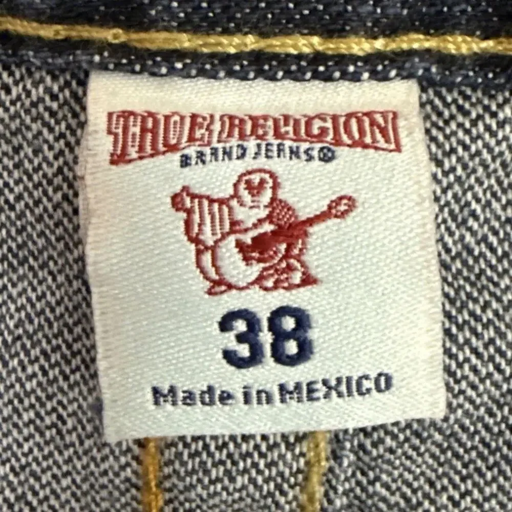 True Religion Mens Jeans Size 38 Blue Slim Straight Flap Pocket Denim Vintage